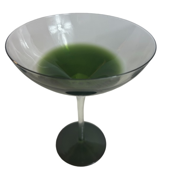 Vintage Martini Glasses Set Of 2 Elemental Green Glass Wide 6.75” Pier 1 Bar - Picture 4 of 8